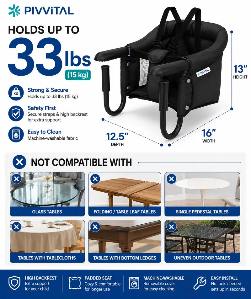 Pivvital Hook-On High Chair – Portable Clip-On Chair for Travel & Home (6–36 Months)