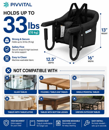 Pivvital Hook-On High Chair – Portable Clip-On Chair for Travel & Home (6–36 Months)